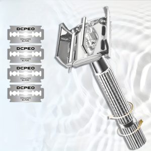 Double Edge Safety Razor for Beard and Mustache with Long Metal Handle, Stainless Steel Blades, Classic Manual Shaving Razor with Mirror Box - Complete Grooming Kit for Men