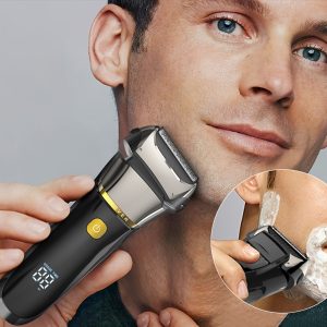 Rechargeable Wet/Dry Electric Razor with LED Display and Pop-Up Trimmer for a Close, Comfortable Shave