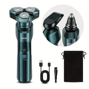 Shavers for Men, Wet & Dry Electric Razor Rotary with LED Display, Beard Trimmer Grooming Kit, Cordless and Rechargeable, Quick Clean