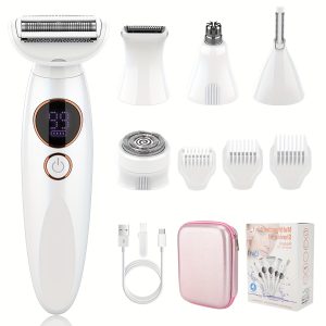 Multifunction 5-in-1 Shaving Kit For Women Electric Shaver For Women Eyebrow Trimmer Nose Hair Trimmer Rechargeable Hair Remover For Face Arm Body Legs Underarm Bikini