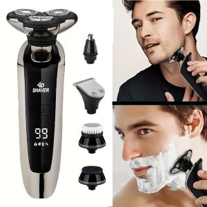 LED Display Electric Shaver For Men, Upgraded 5 In 1 Electric Razor For Men, Waterproof Wet/Dry Grooming Kit With Beard Trimmer And Nose Hair Trimmer, Cordless Rechargeable, Gift For Men