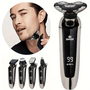 LED Display Electric Shaver For Men, Upgraded 5 In 1 Electric Razor For Men, Waterproof Wet/Dry Grooming Kit With Beard Trimmer And Nose Hair Trimmer, Cordless Rechargeable, Shaving Kit, Gift For Men