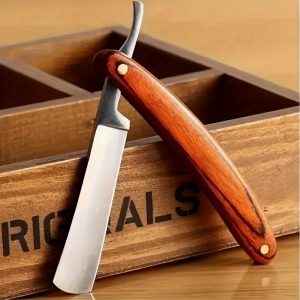 1pc Premium Straight Edge Razor With Wooden Handle, Durable Stainless Steel, Elegant Foldable Shaving Knife For Men's Grooming